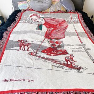 Vintage Tom Browning Christmas Santa and Elves Golfing Tapestry Throw  61x42